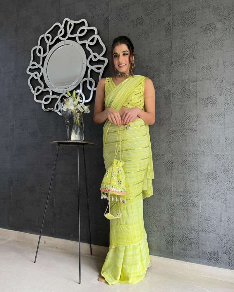Demanding Light Green Double Sequence Saree For Party