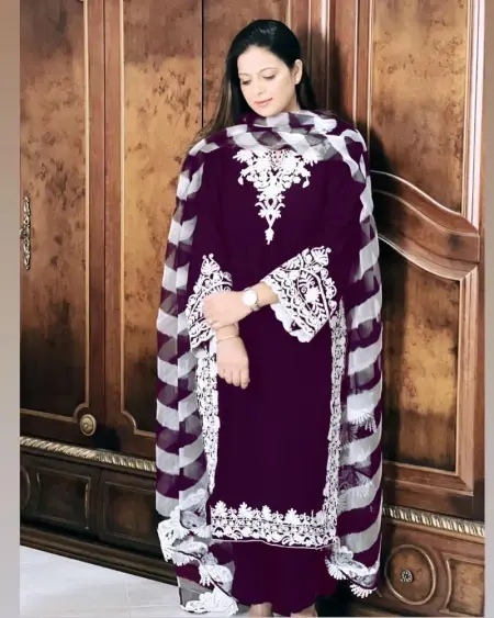 Buy Designer Wine Color Embroidered Salwar Suit