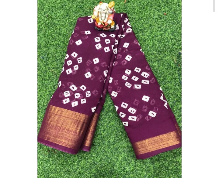 Buy Designer Wine  Laheriya Cotton Print Sarees