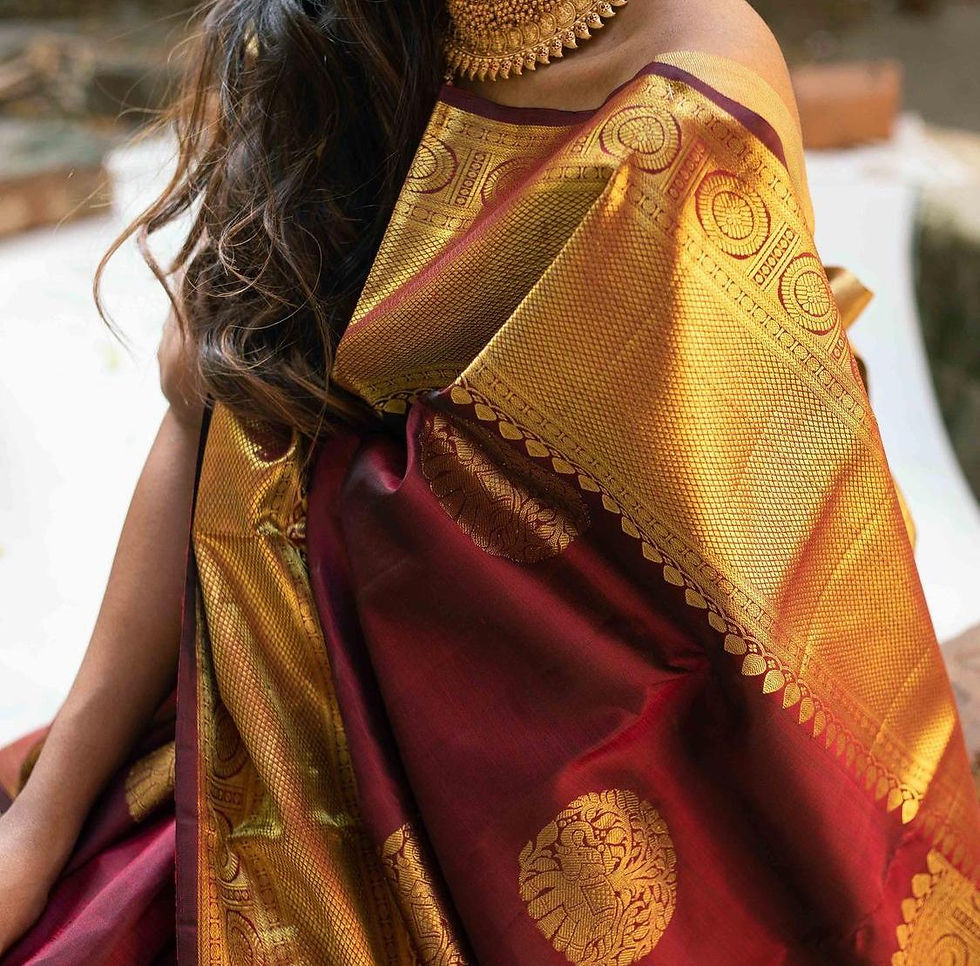 Thumbnail: Maroon Colour banarasi silk saree with golden belt