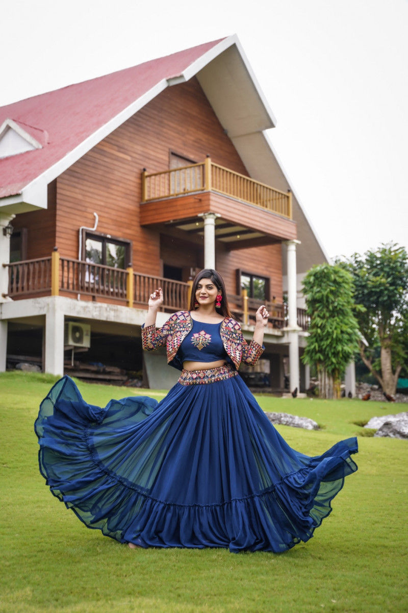 Thumbnail: Buy Gorgeous Multi Work Blue Color Mother-Daughter Outfit