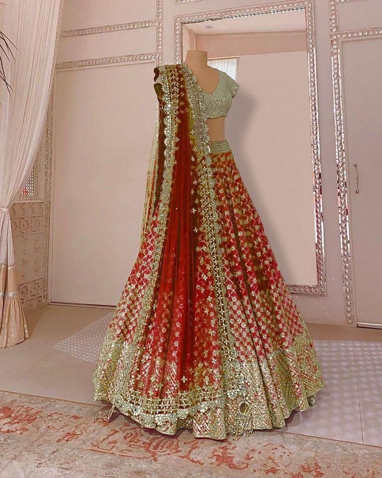 Thumbnail: Buy Bridal Wear Heavy Yellow Colored  Sequins With Embroidery And Foil Mirror Work Lehenga