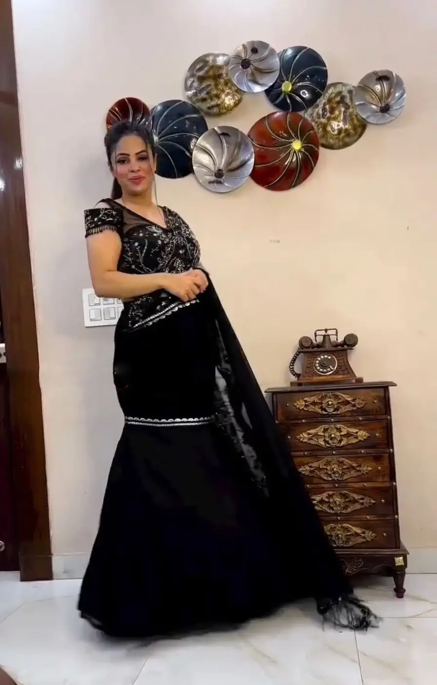 Buy Attractive Black Color Beautiful Work Lehenga Saree