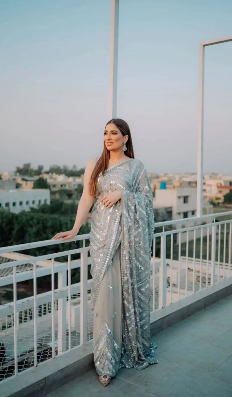 Thumbnail: Buy Beautiful Sequence Embroidery Work Gray Color Saree