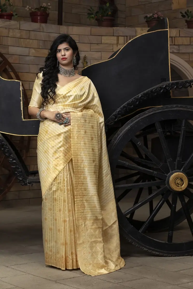 Buy Function Wear Off White Color Banarasi Silk Saree