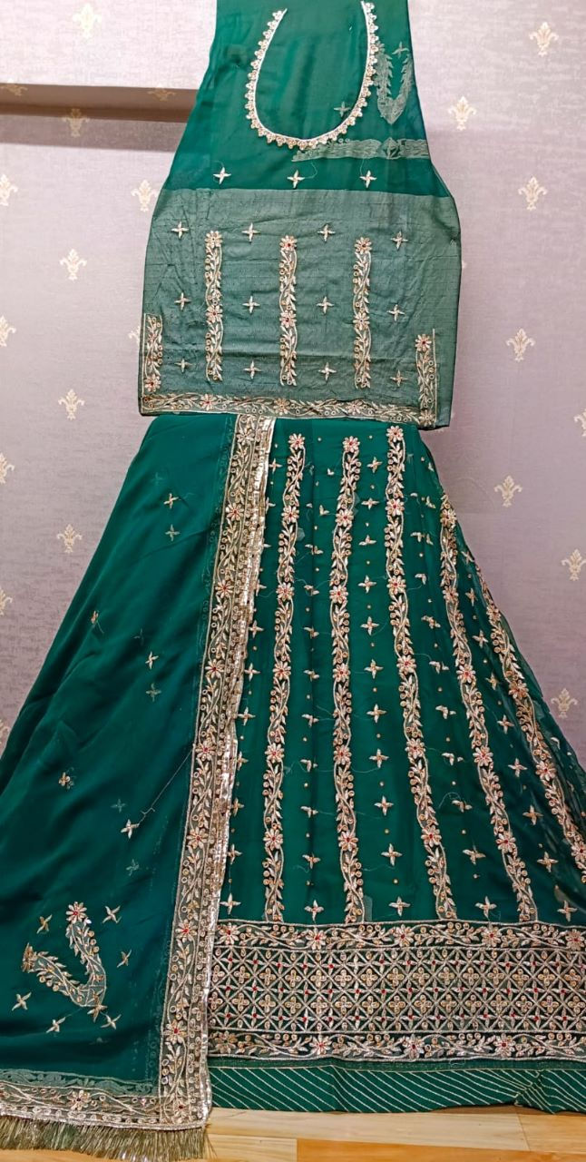 Buy Latest Trending Lining work Green color georgette Rajputi poshak
