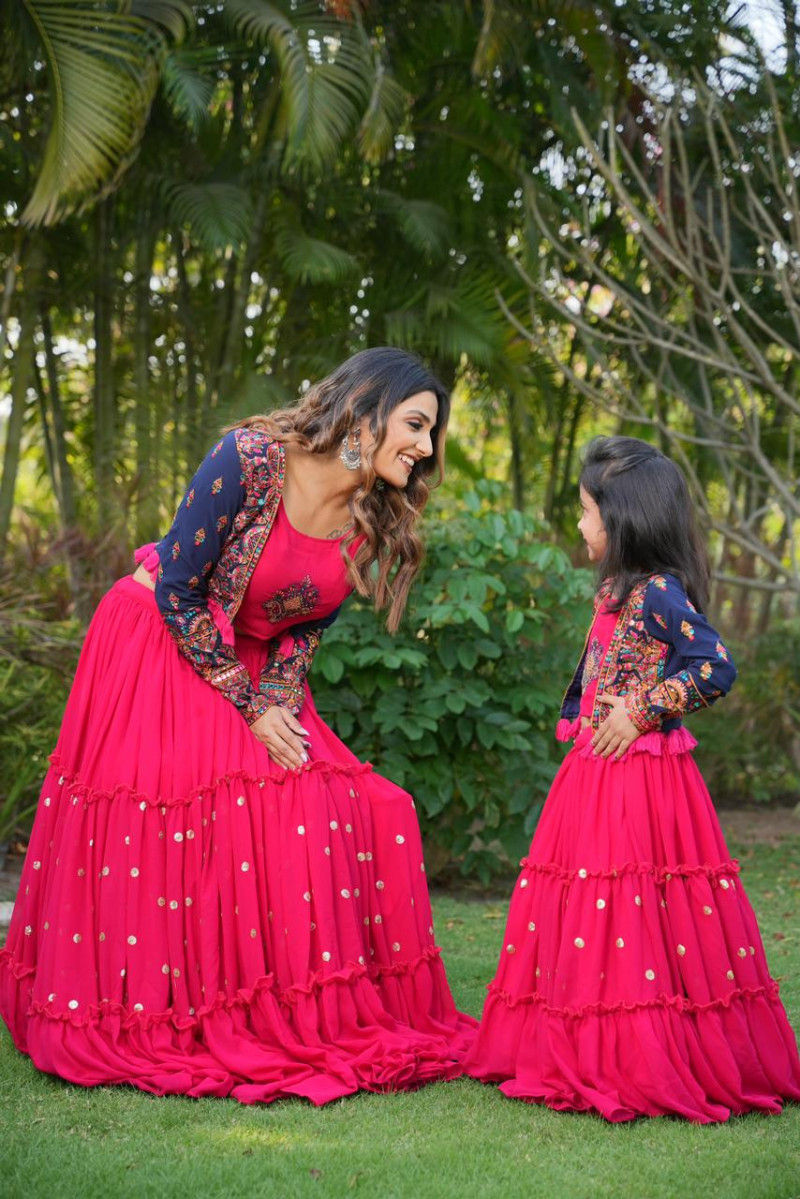 Buy Pink Color Twinning Mother-Daughter Lehenga Choli With Jacket