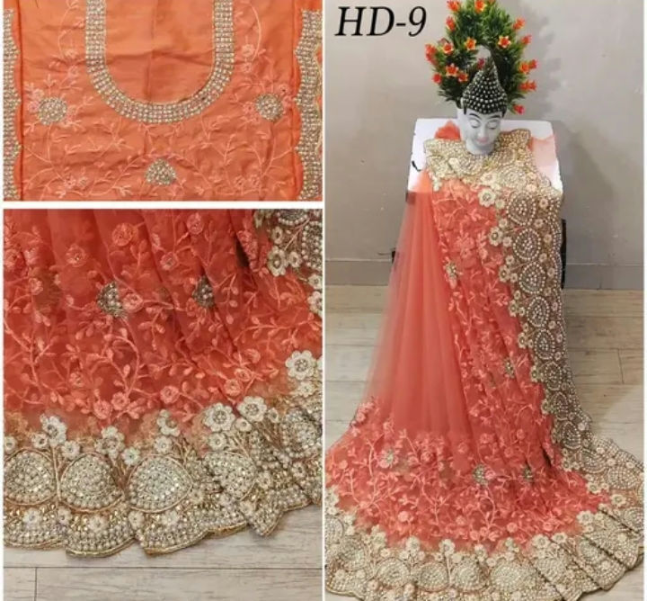 Thumbnail: Buy heavy wedding wear moti work net trending saree by keerramnx