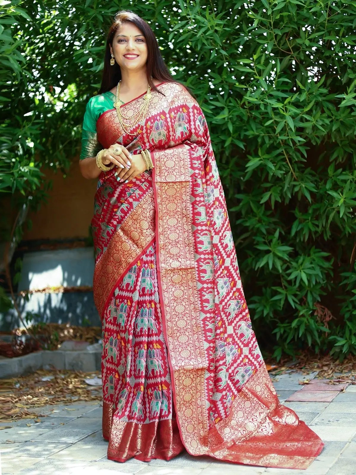 Buy Very Beautiful Kanchi Border Patola Silk Red Color Saree