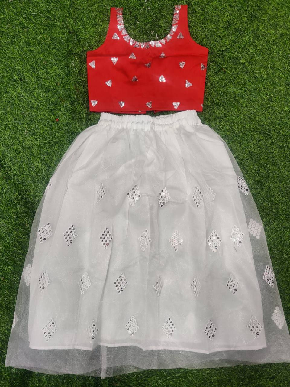 Buy Designer Red Colored Crop Top For Girl