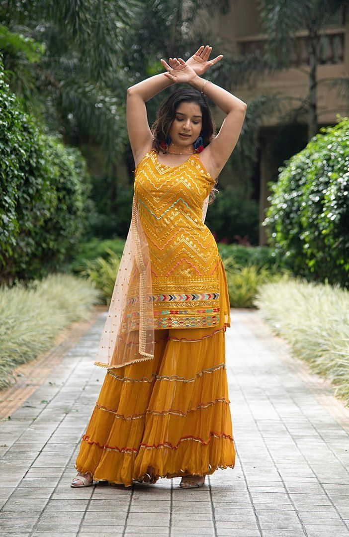 Thumbnail: Designer Yellow colour Plazzo Suit For women