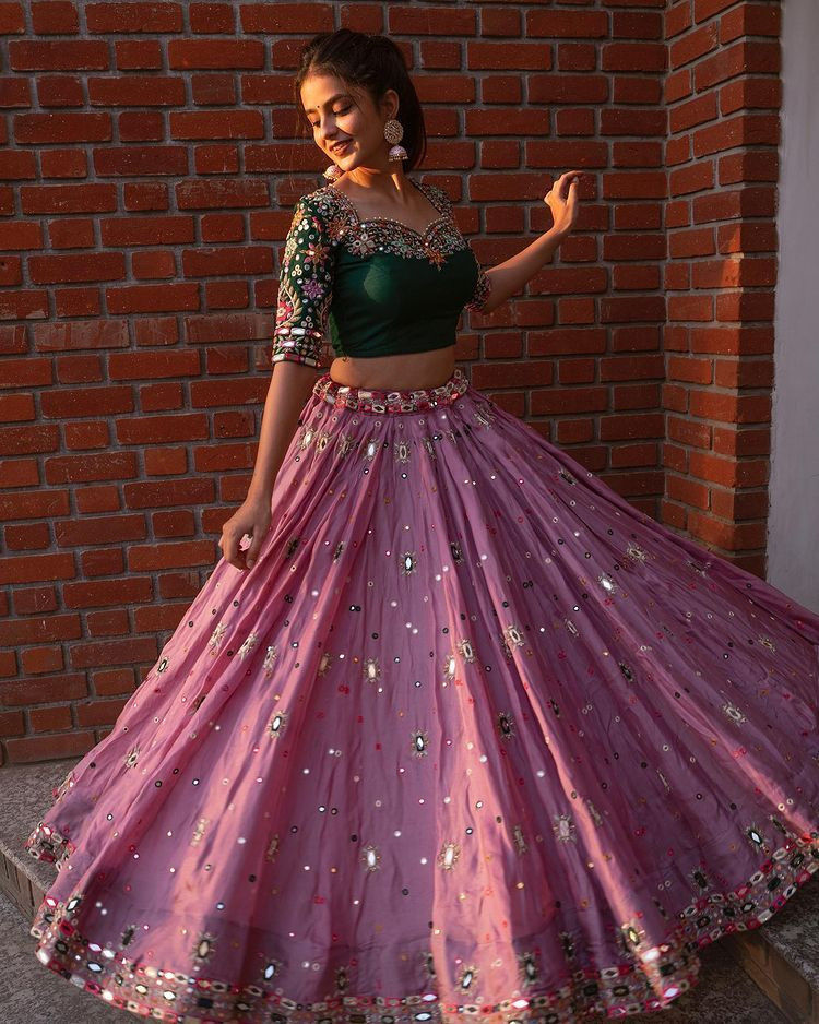 Thumbnail: Buy Gorgeous Heavy Butter Silk Embroidery Work Lehenga