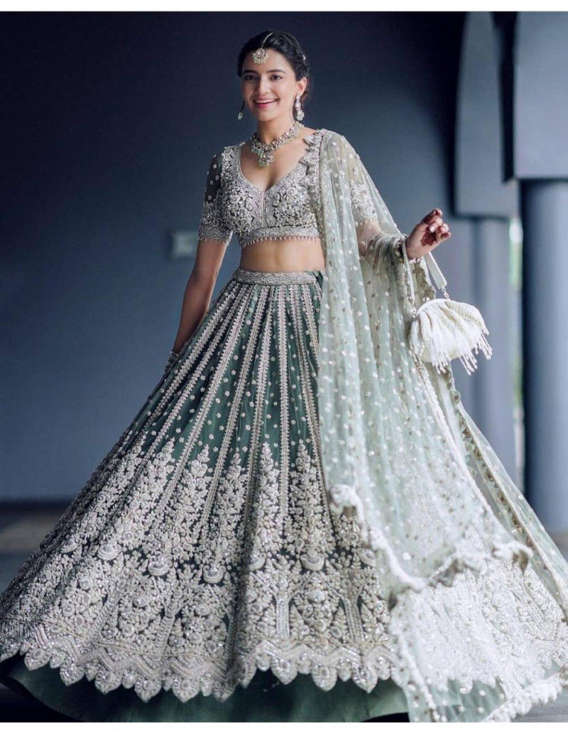 Thumbnail: Buy Online Radiant Grey Colored  Latest Wedding Lehenga Choli