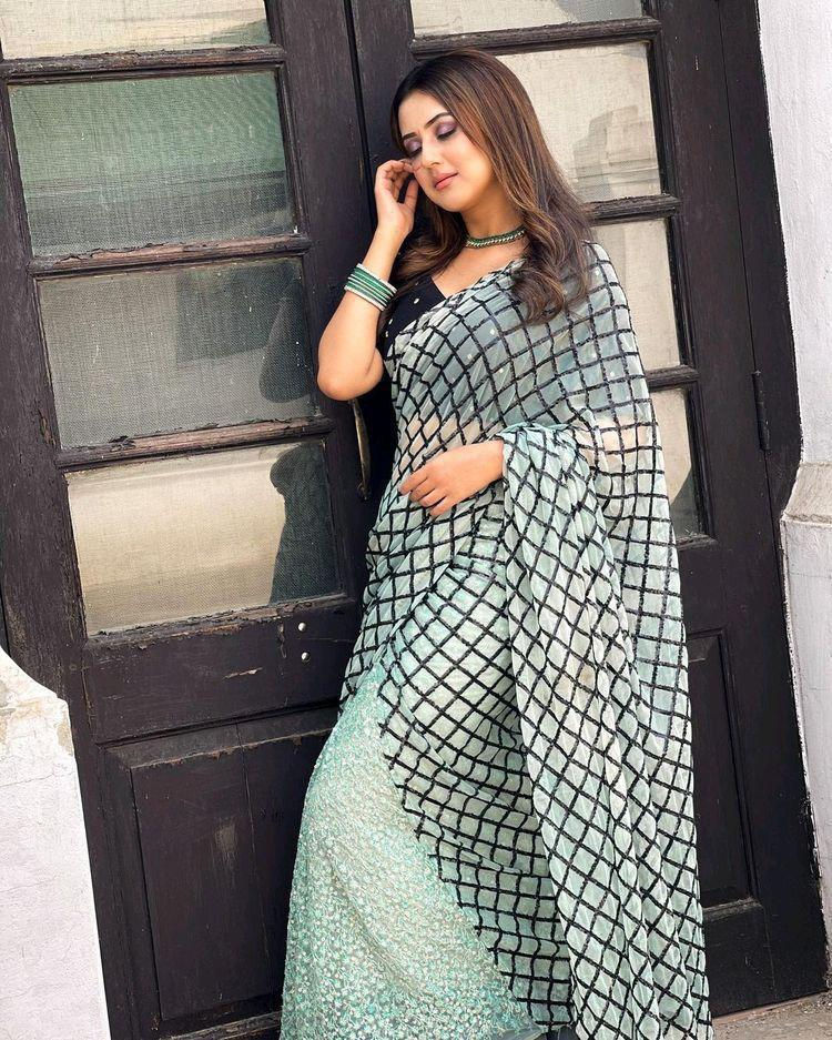 Designer Sequence work White colour Saree