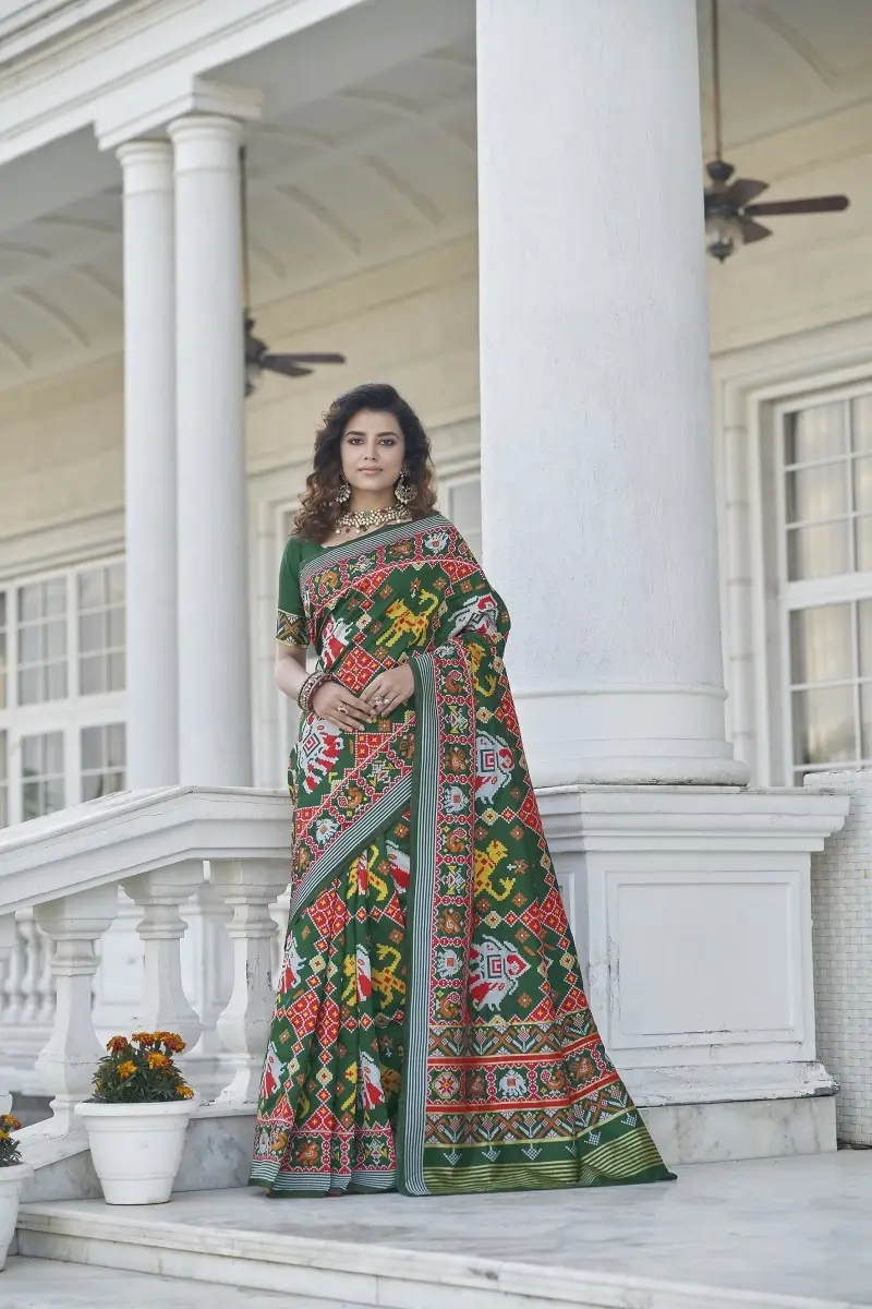 Buy Fashionable Green Color Patola Weaving Silk Saree