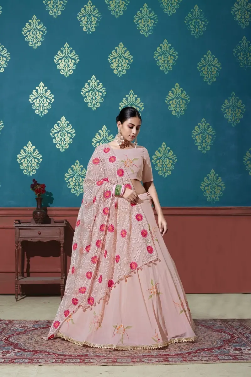 Buy Peach Color Foil Printed Work Designer Lehanga Choli