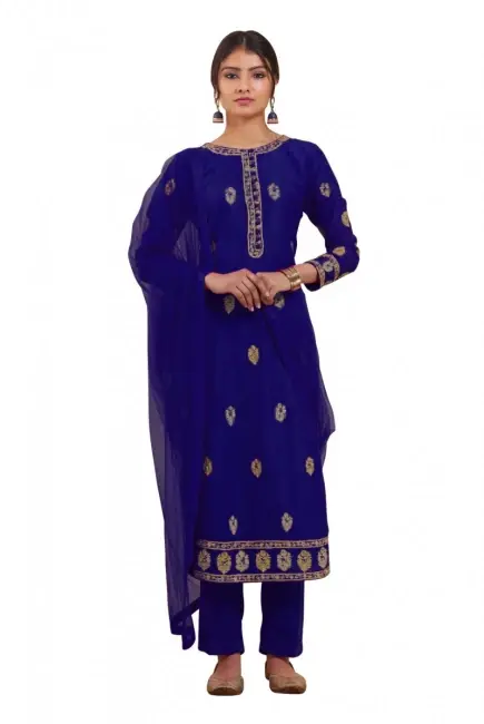 Buy Pretty Blue Color Embroidery Work Silk Salwar Suit