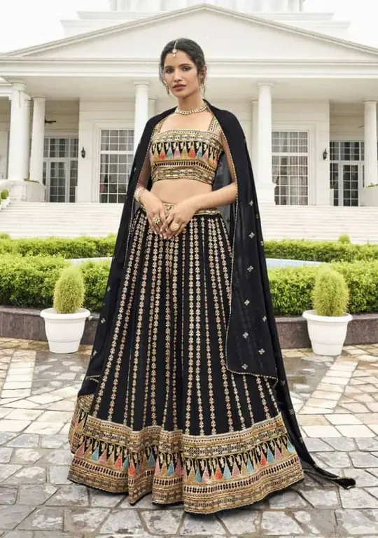 Buy Fashionable Black Color Embroidered Work Lehenga Choli