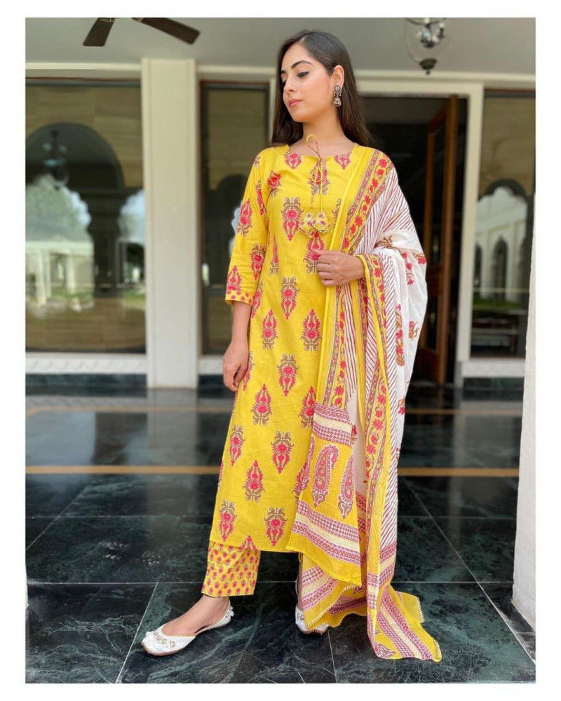 Casual Wear Yellow Colored Palazzo Suit