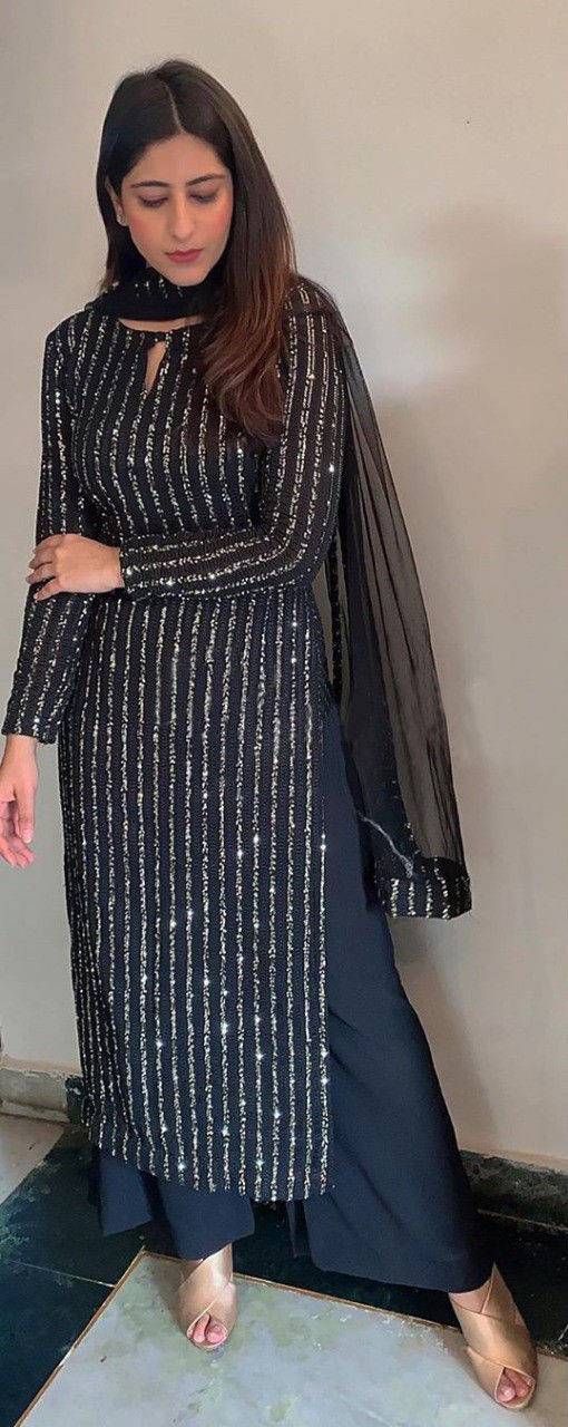 Black Party Wear Palazzo Suit Online In Low Rate