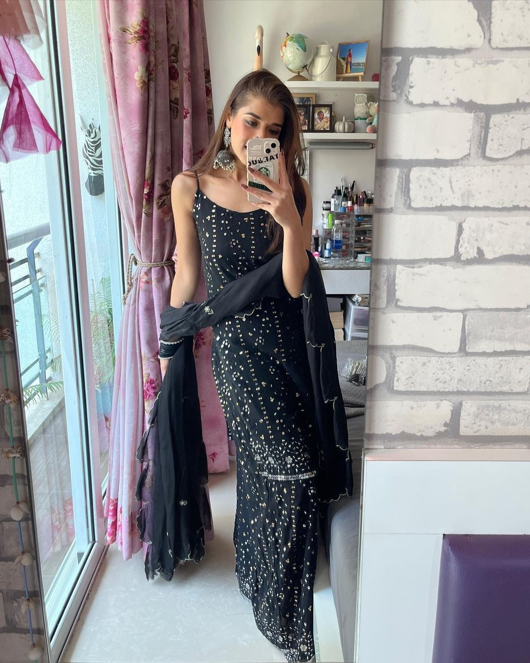 Buy reenchanting metallic black color georgette palazzo suit for wedding function