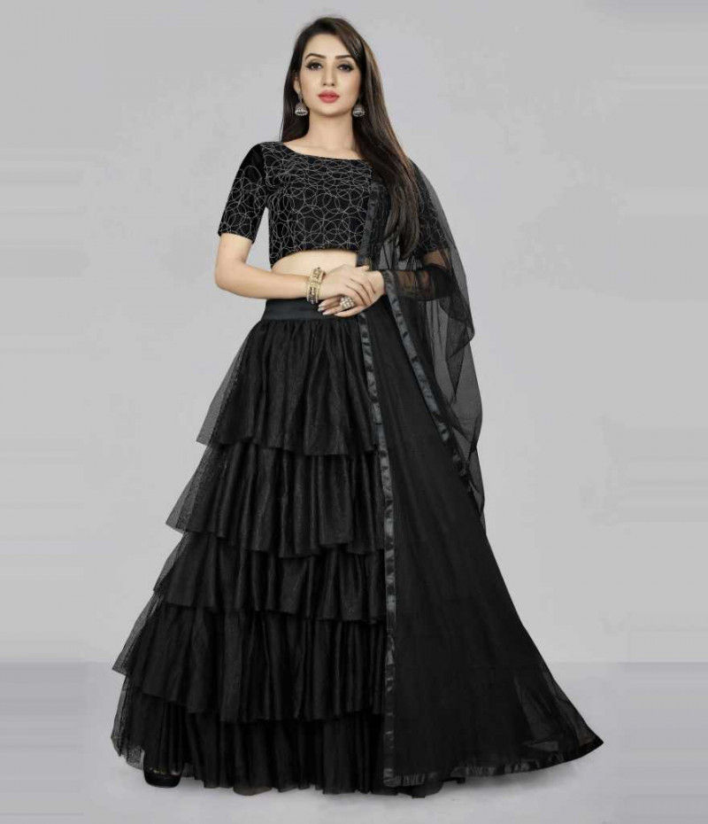 Thumbnail: Navy Black  Colored  Party Wear Ruffle Lehenga Choli