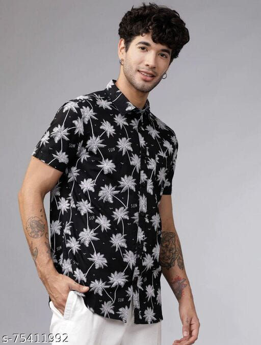 Black Colored Half Sleeve Printed Shirts