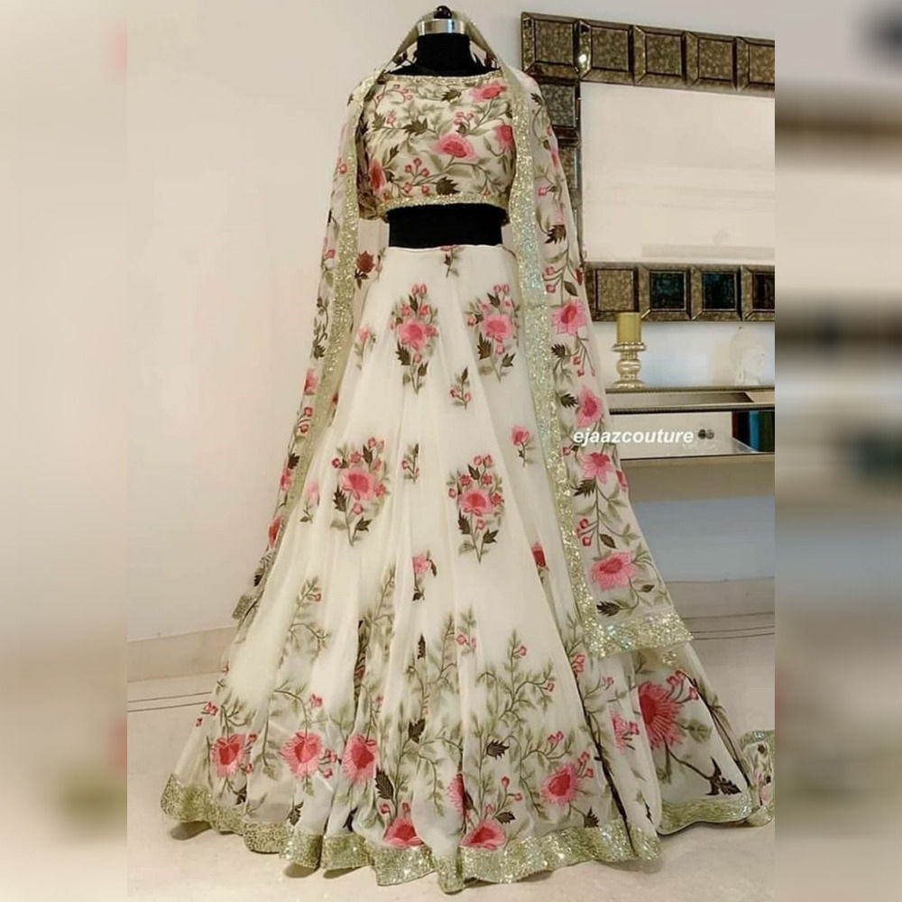 Designer Cream Pink Colour Georgette Lehenga choli of 2022