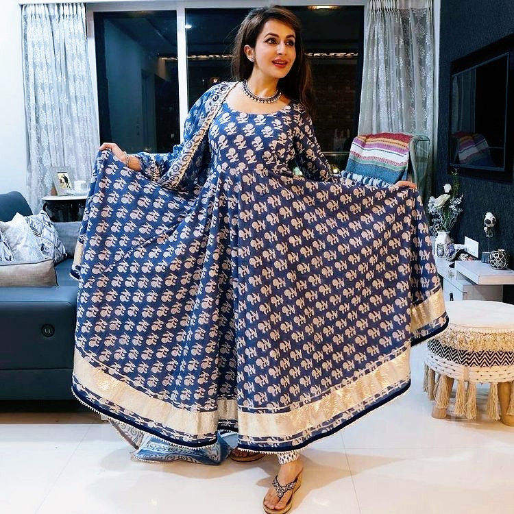 Thumbnail: Buy Women's Blue Digital Printed Gown With Dupatta
