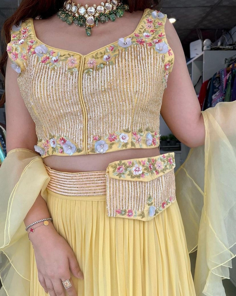 Thumbnail: Buy latest Designer Yellow colour Lehenga choli with pocket