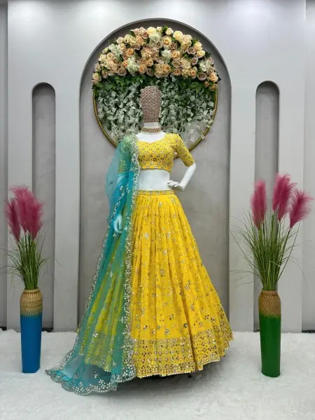 Buy Haldi Special Yellow Color Sequence Work Lehenga Choli wear on haldi