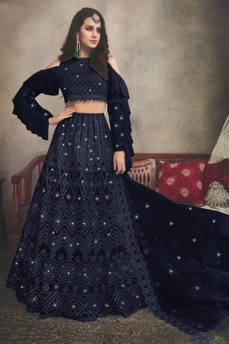 Buy Black Color Embroidery Design Net Lehenga Choli