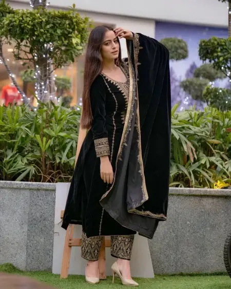 Buy Party Wear Embroidery Sequence Work Black Color Salwar Suit
