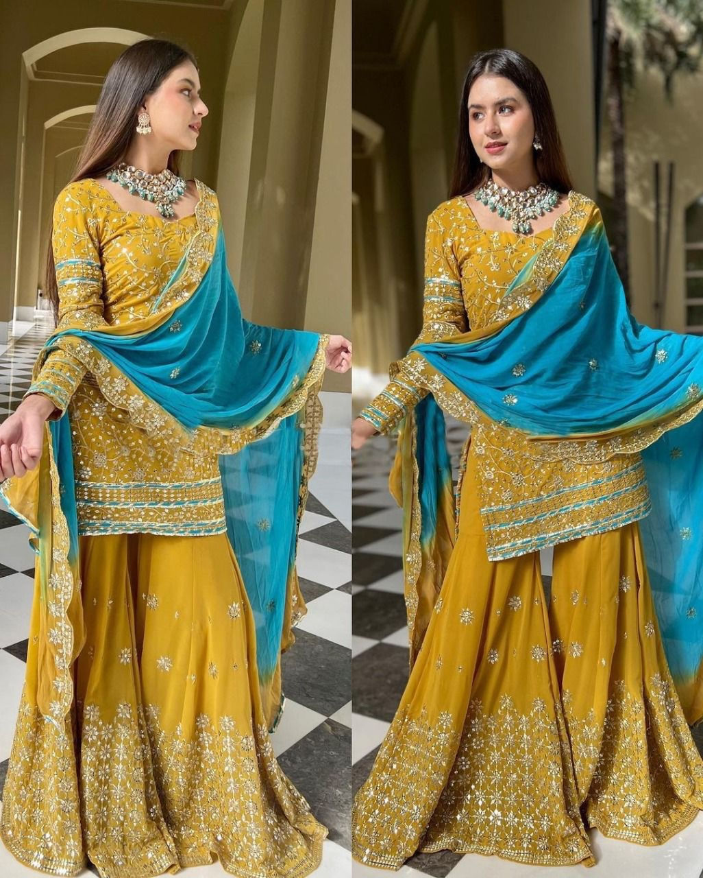 Buy Gorgeous Mustered Color Sharara Suit for functional wear