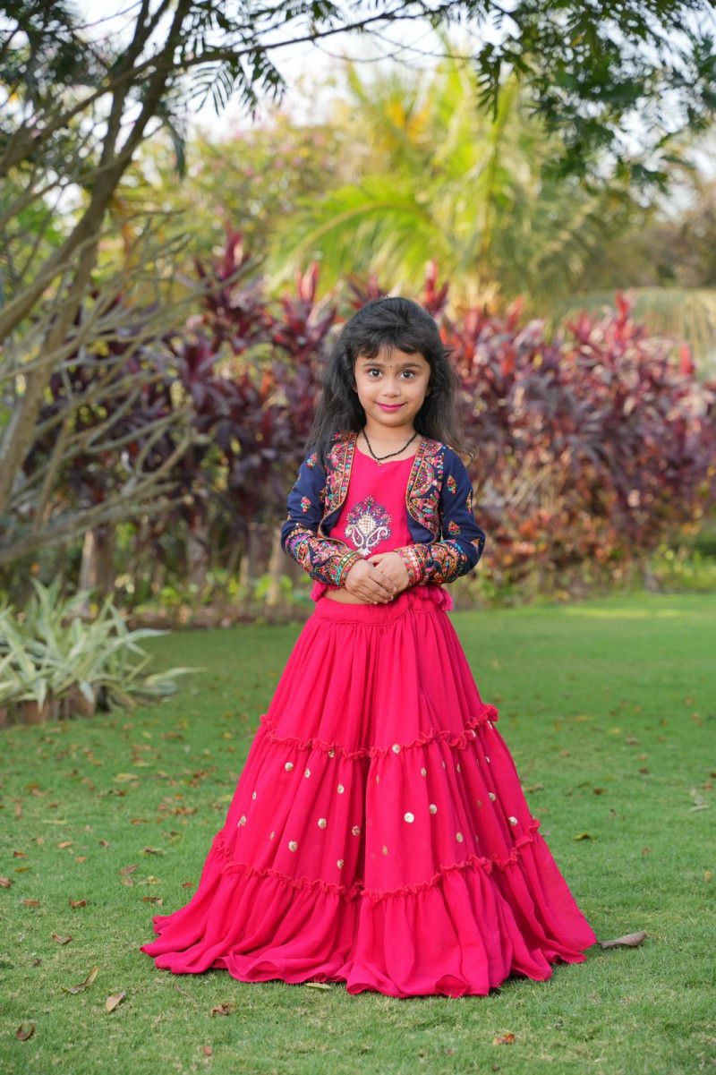 Thumbnail: Buy Pink Color Twinning Mother-Daughter Lehenga Choli With Jacket