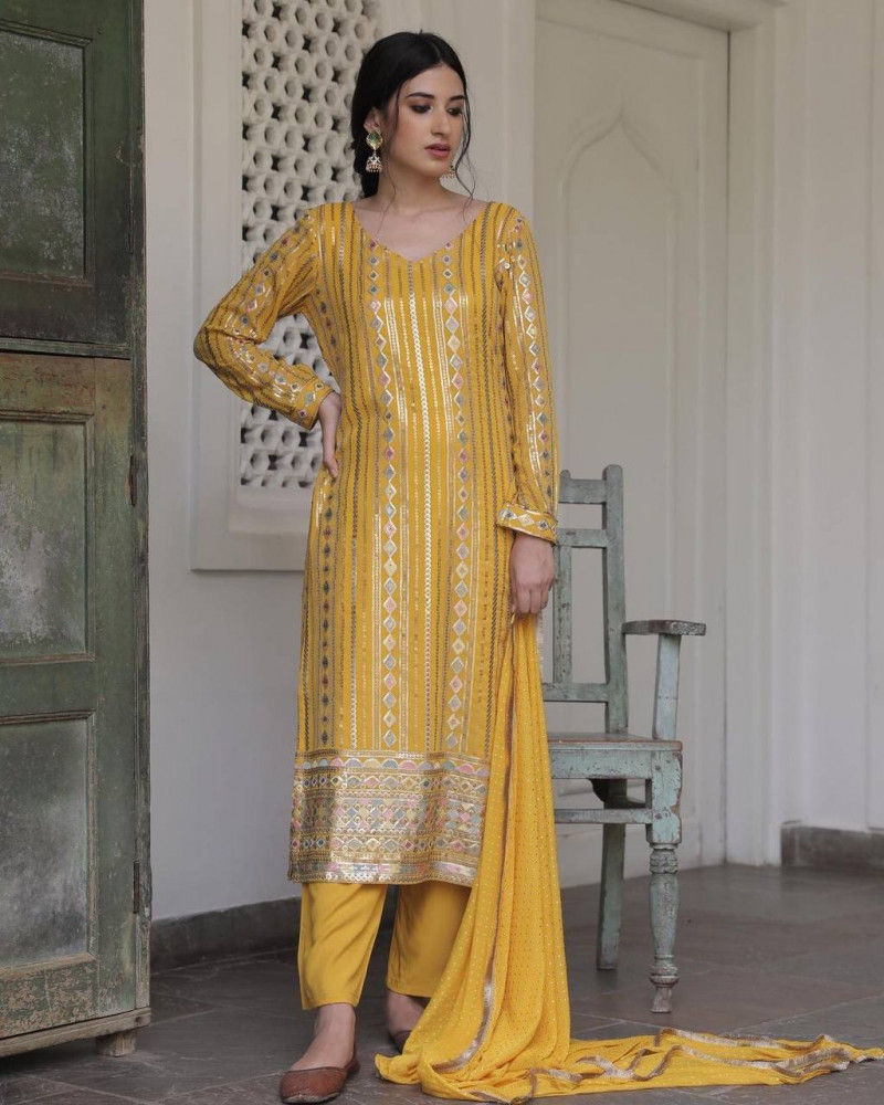 Buy Fantastic Yellow Colored Sharara Suit With Dupatta
