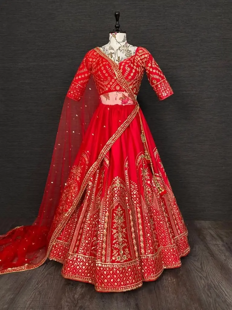 Buy Awesome Red Color Thread Work Bridal Lehenga Choli