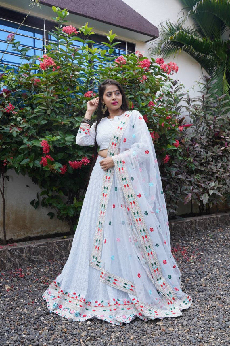 Buy Wedding Wear Heavy Designer Embroidery Work Lehenga In White
