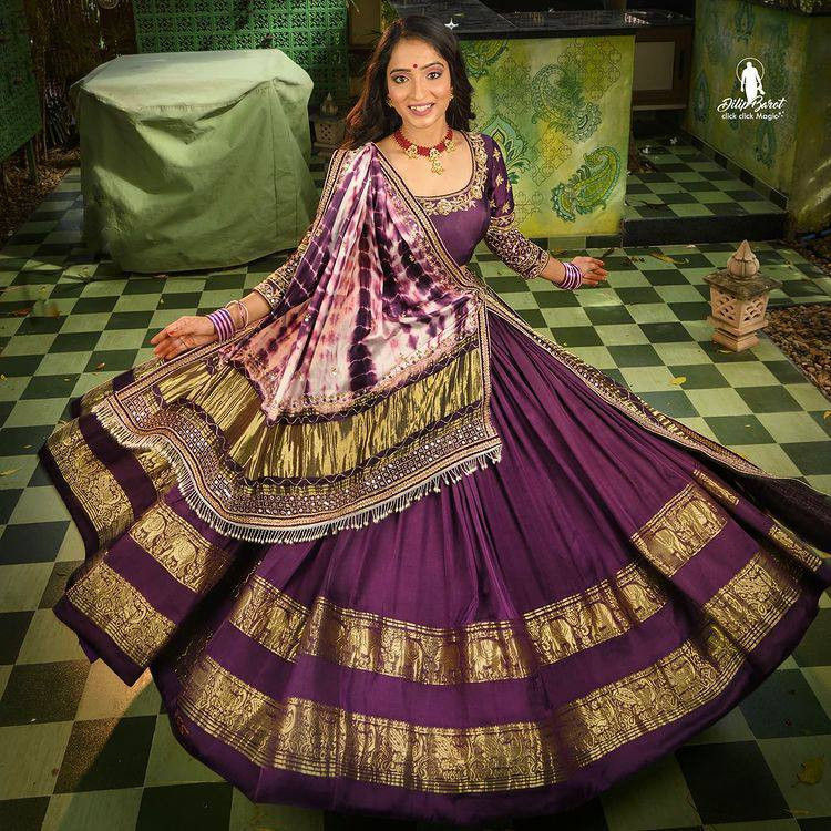 Trending Designer Purple Colored Printed With Real Mirror Work Lehenga Choli