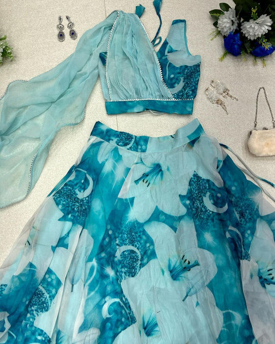 Buy Gorgeous Sky Blue Lehenga Choli With Join Dupatta