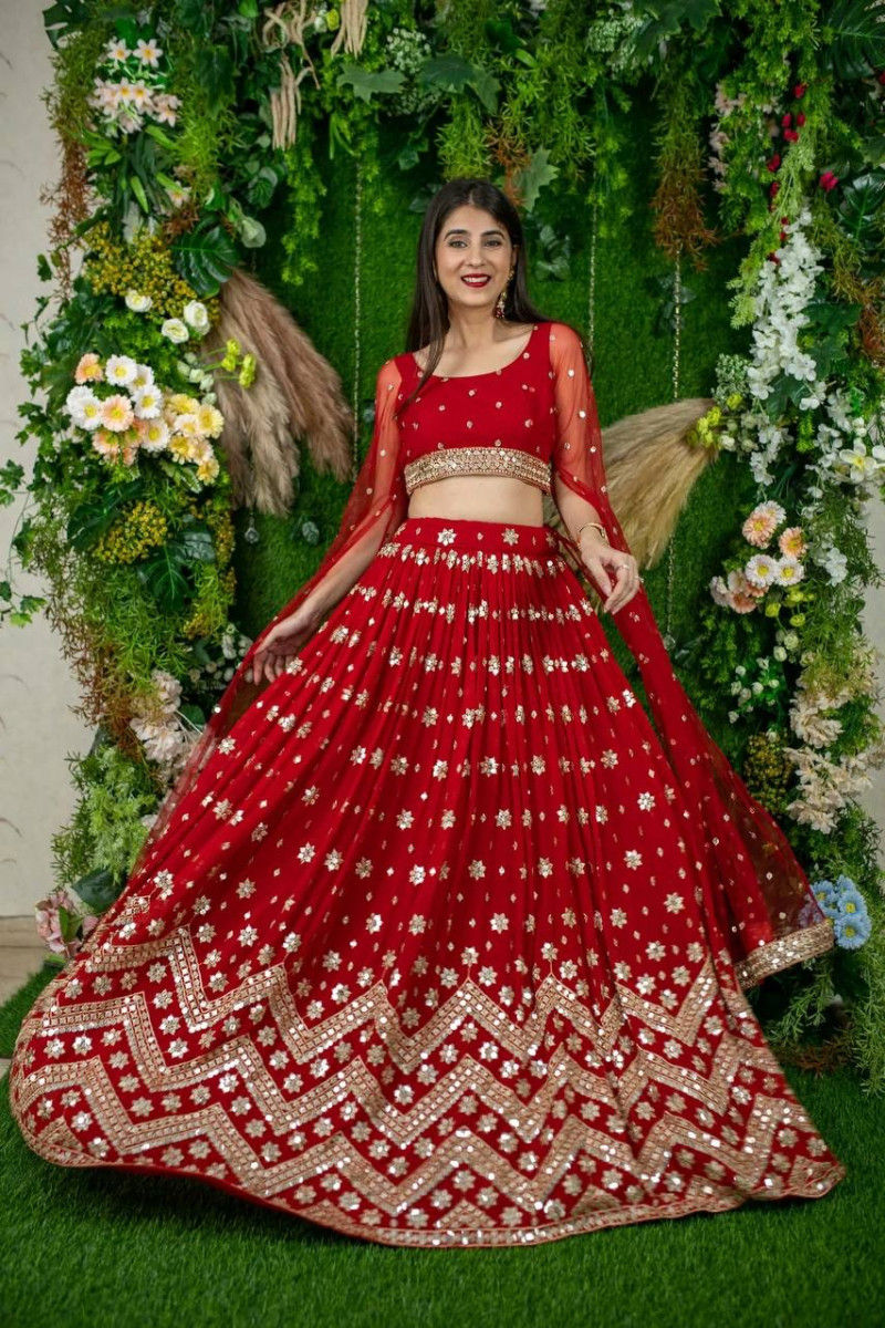 Buy Ceremony Wear Red Color Soft Net 9mm Sequence Work Lehenga Choli