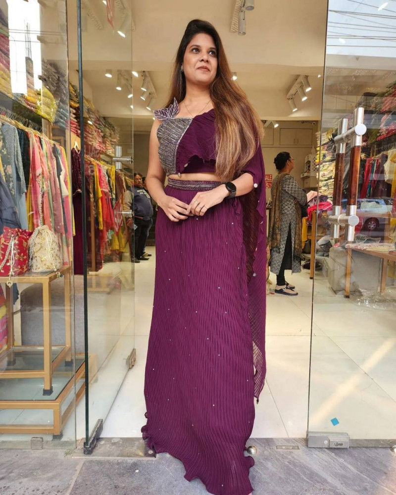 Buy Beautiful Wine Color Khatli Work Crop Top