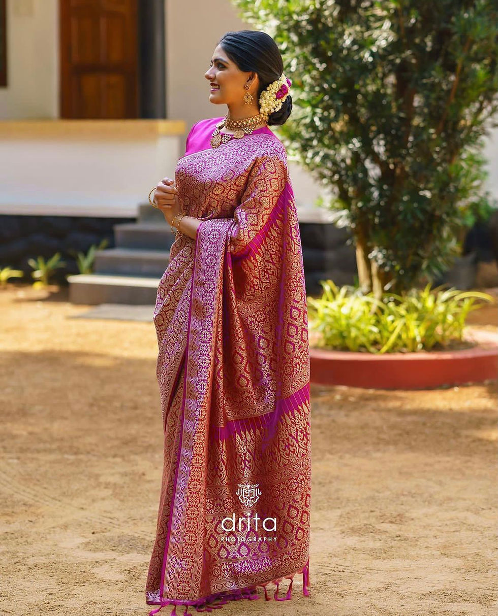 Thumbnail: Designer pink banarasi silk saree