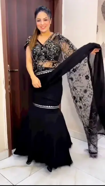 Buy Attractive Black Color Beautiful Work Lehenga Saree