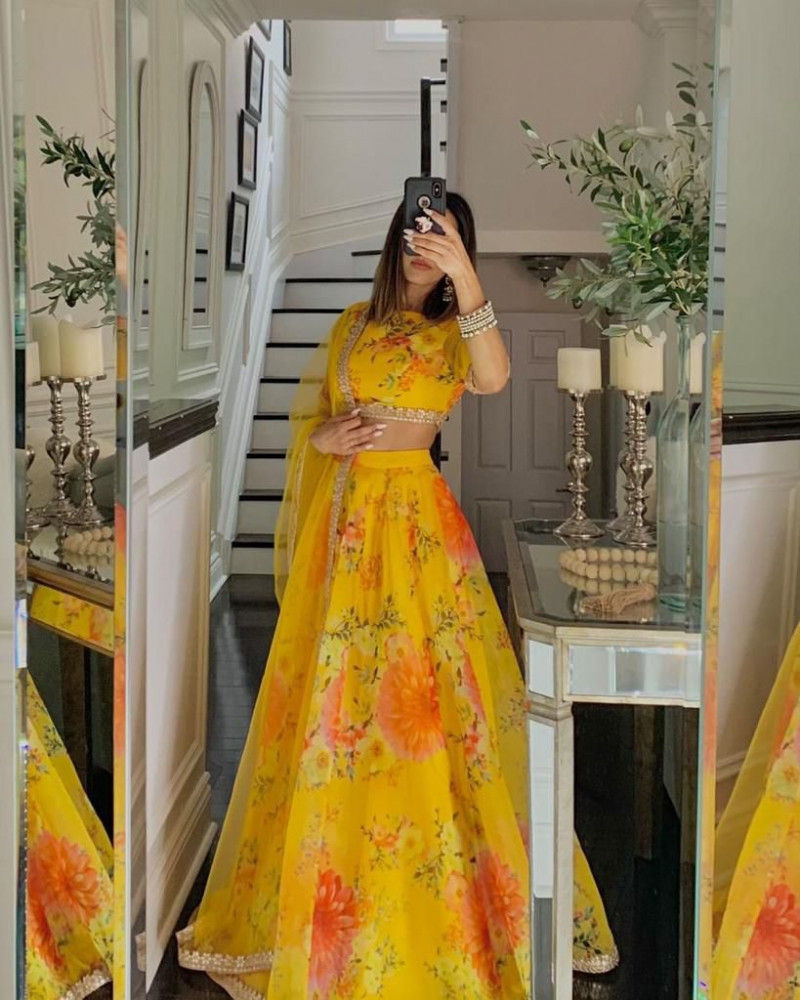 Haldi Wear Yellow Color Flower Print Lehenga Choli Buy