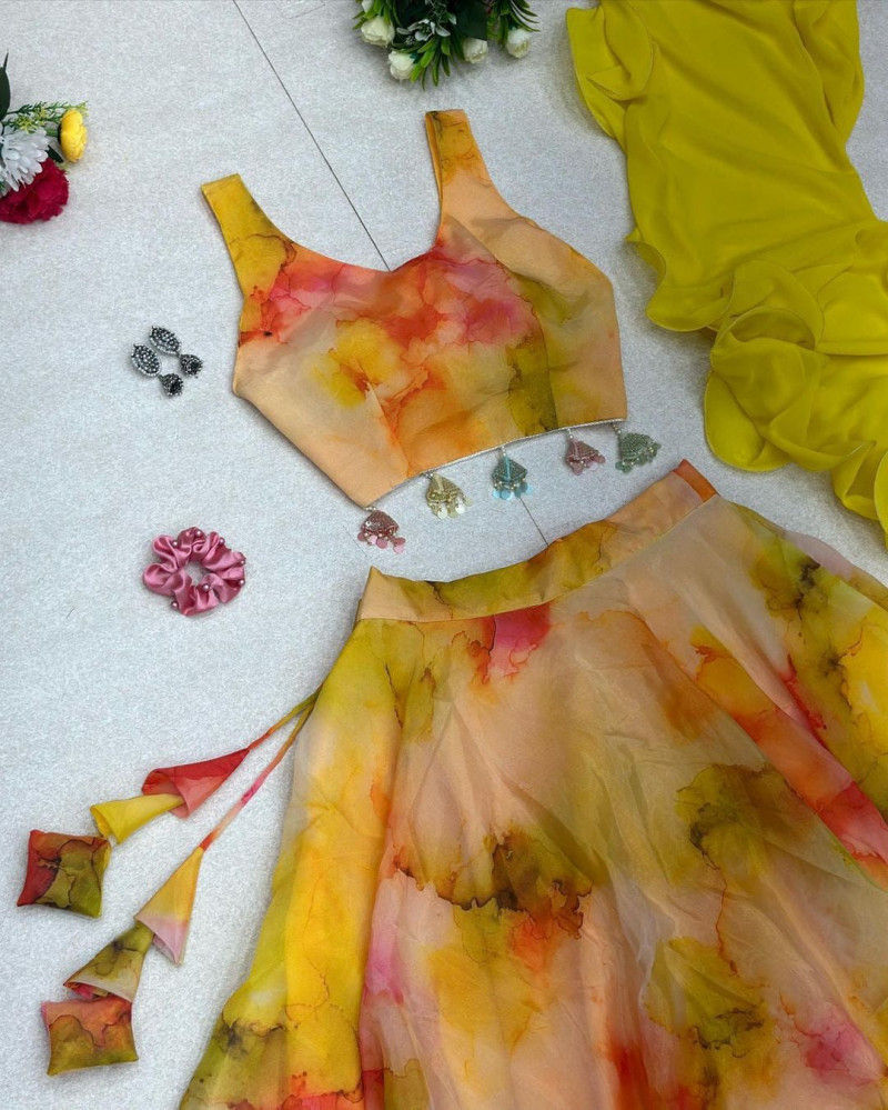 Buy Stylish Party Wear Yellow Color Digital Printed Lehenga Choli