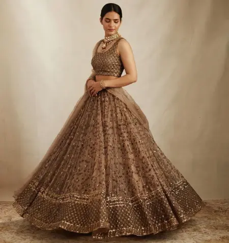 Buy Wedding Wear Thread With Sequence Work Brown Color Lehenga Choli