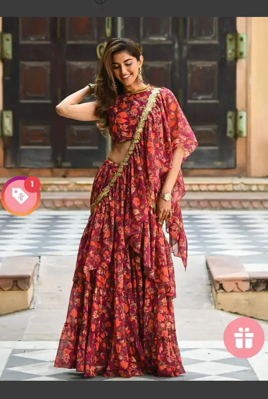 Buy Fashionable Wine Color and red flower Printed Lehenga Choli