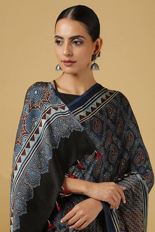 Buy Royal Blue Colour Silk With Rich Glaze Printed Saree