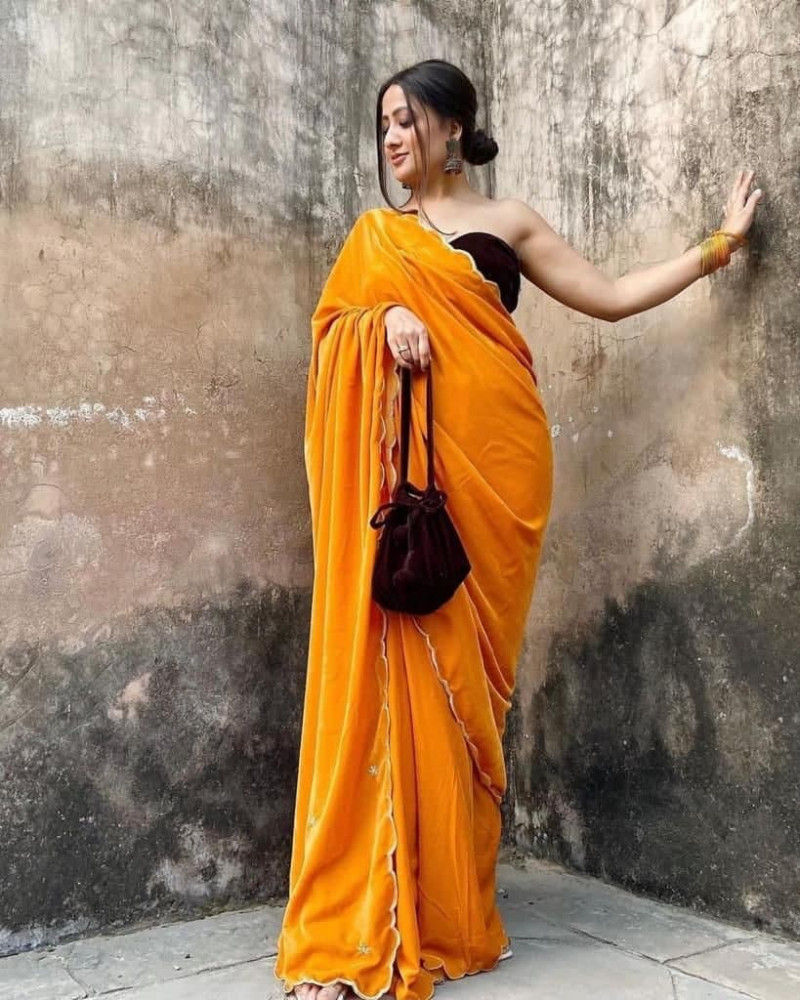 Buy Party Wear Orange Colored Festival Wear Saree Online